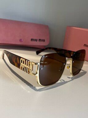 Miu Miu Tortoiseshell and Gold Rim Sunglasses with Brown Lenses